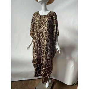 Eshe Womens Kaftan Dress Brown Cow Print Scoop Nec